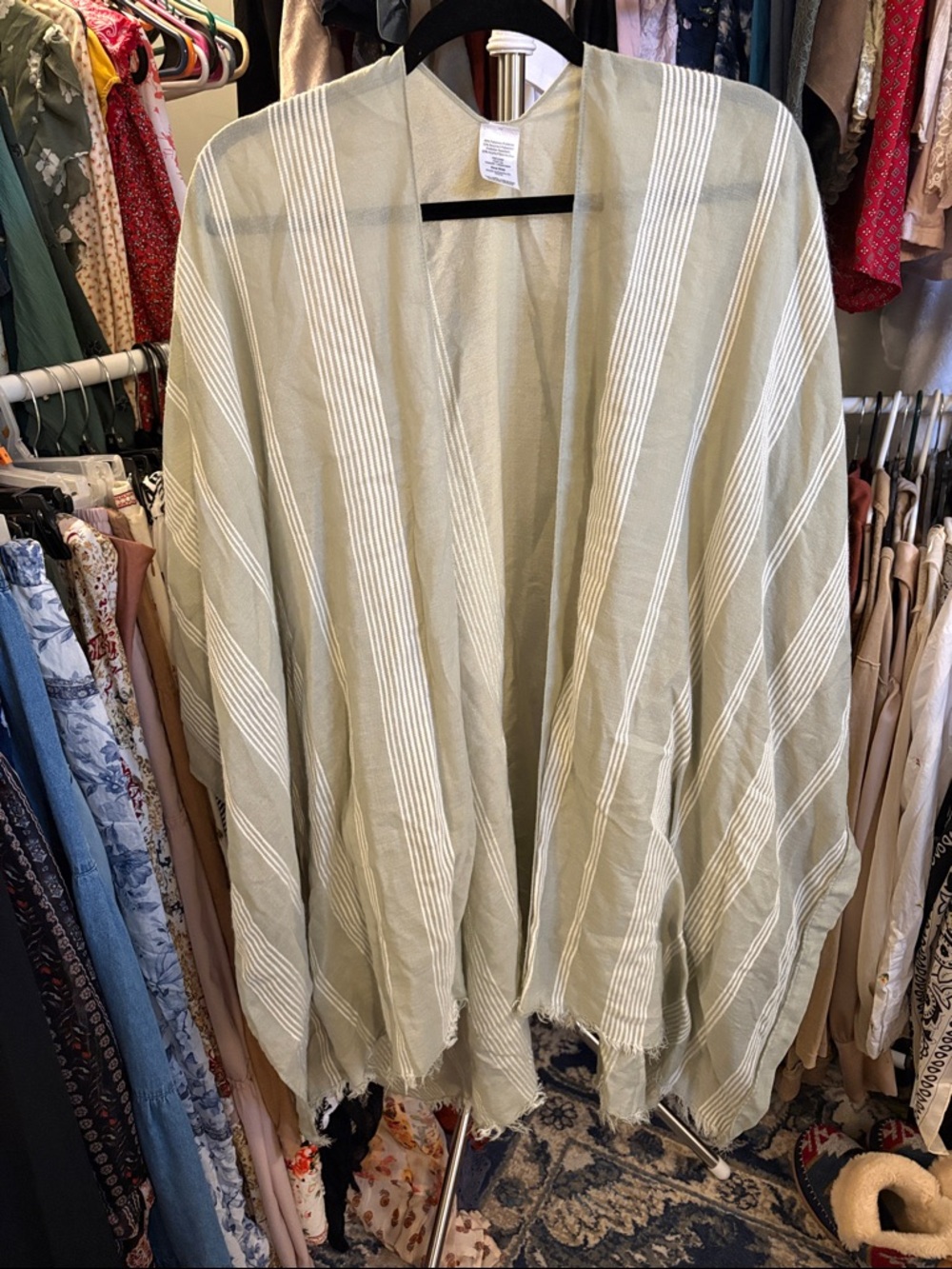 Light Sage Striped Kimono Wrap - Unbranded